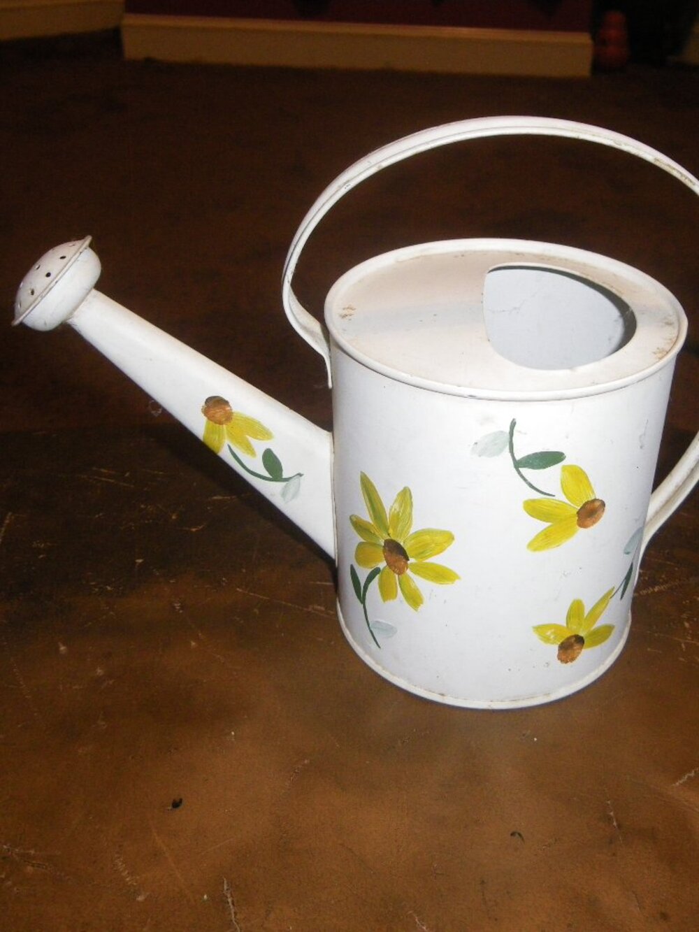 Vintage Small Metal Watering Can w/ Hand Painted Daisies Rustic Home Decor